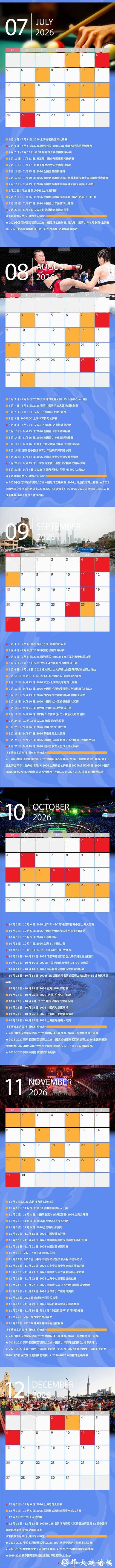 2026年上海体育有哪些大事值得你关注 2026年上海体育有哪些大事值得你关注